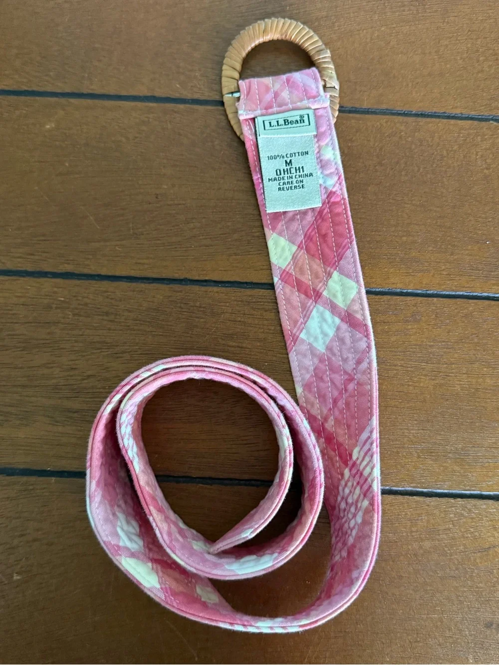 LL Bean Women’s Pink Quilted Plaid Woven Buckle Belt Size Medium